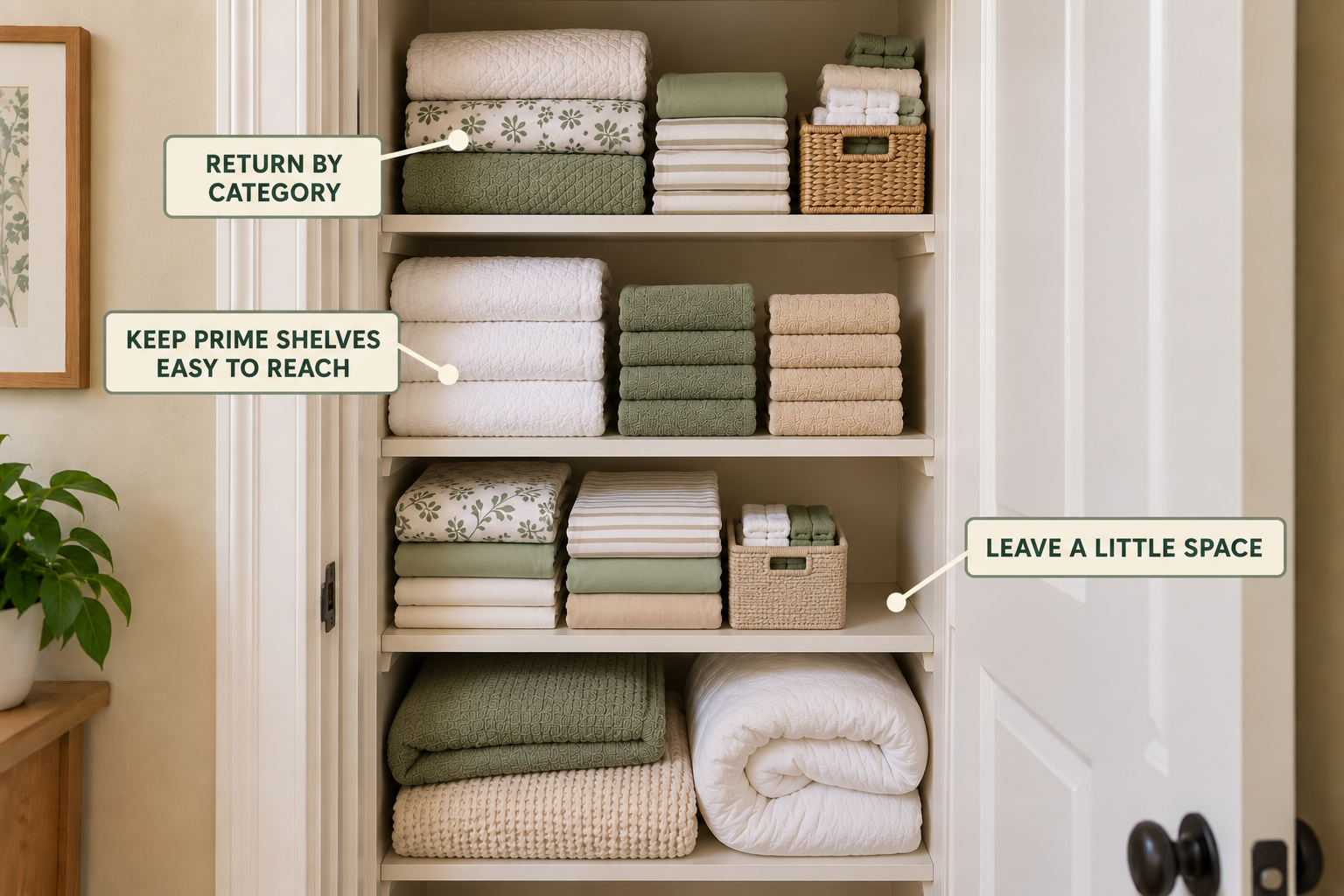 Simple reset system for keeping a small linen closet organized after laundry